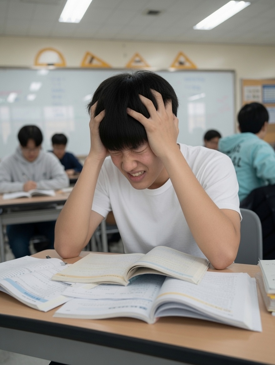 수업을 따라가기 벅차 힘들어하는 학생